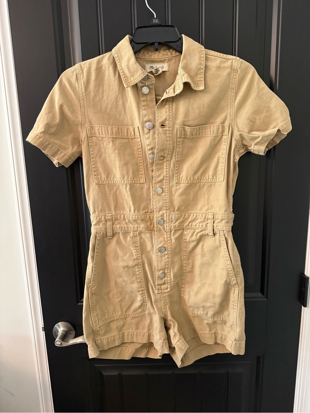Madewell Tan Short-Sleeve Denim Utility One-Piece Romper S